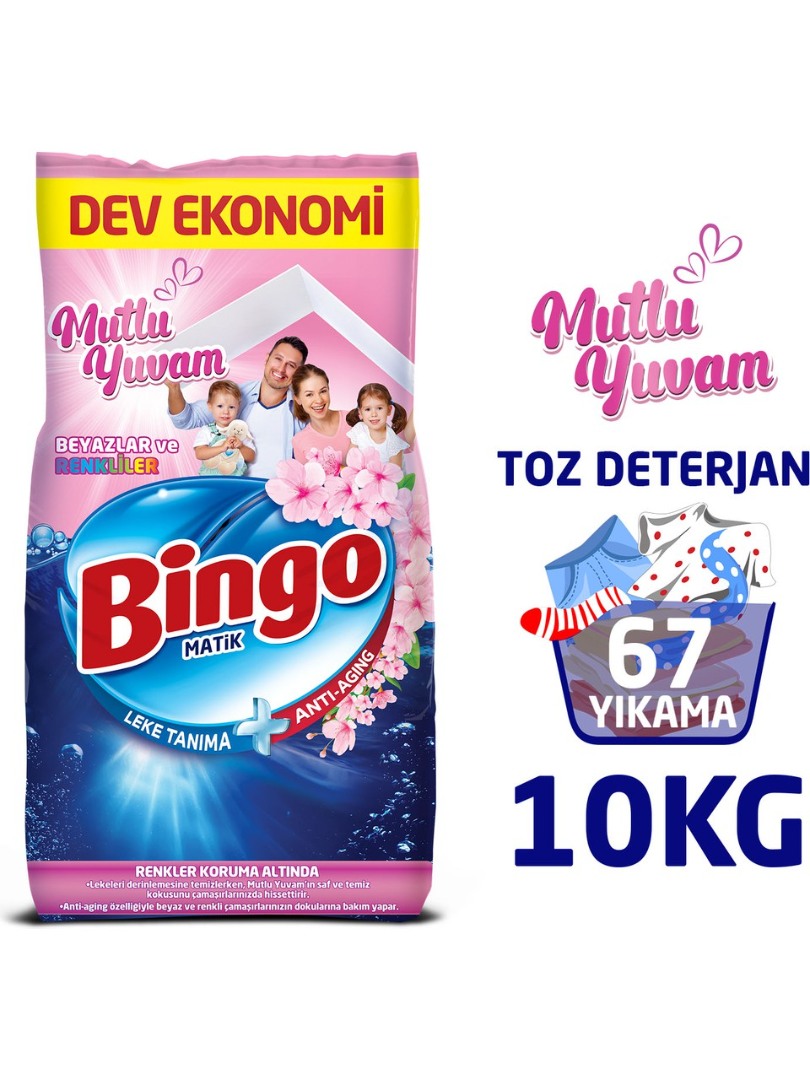 Bingo Matik Mutlu Yuvam 10 kg Toz Deterjan - Renkliler ve Beyazlar