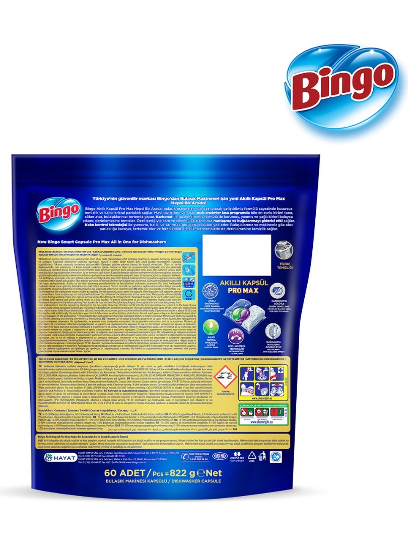 Bingo Akıllı Kapsül Pro Max Bulaşık Makinesi Deterjanı Tableti 60'lı