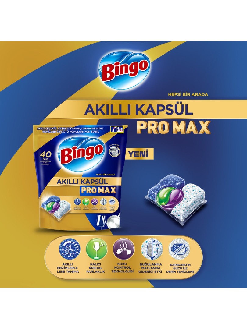 Bingo Akıllı Kapsül Pro Max Bulaşık Makinesi Deterjanı Tableti 60'lı