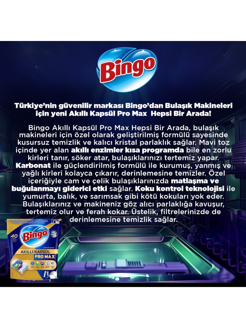 Bingo Akıllı Kapsül Pro Max Bulaşık Makinesi Deterjanı Tableti 60'lı