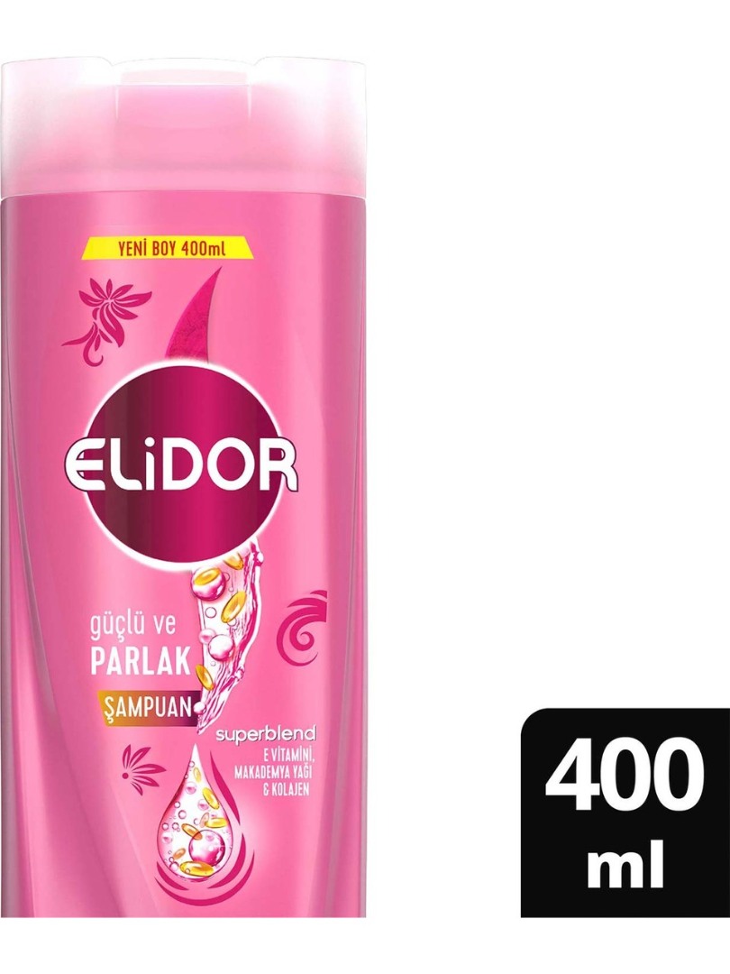 Elidor Superblend Saç Bakım Şampuanı Güçlü ve Parlak E Vitamini Makademya Yağı Kolajen 400 ml