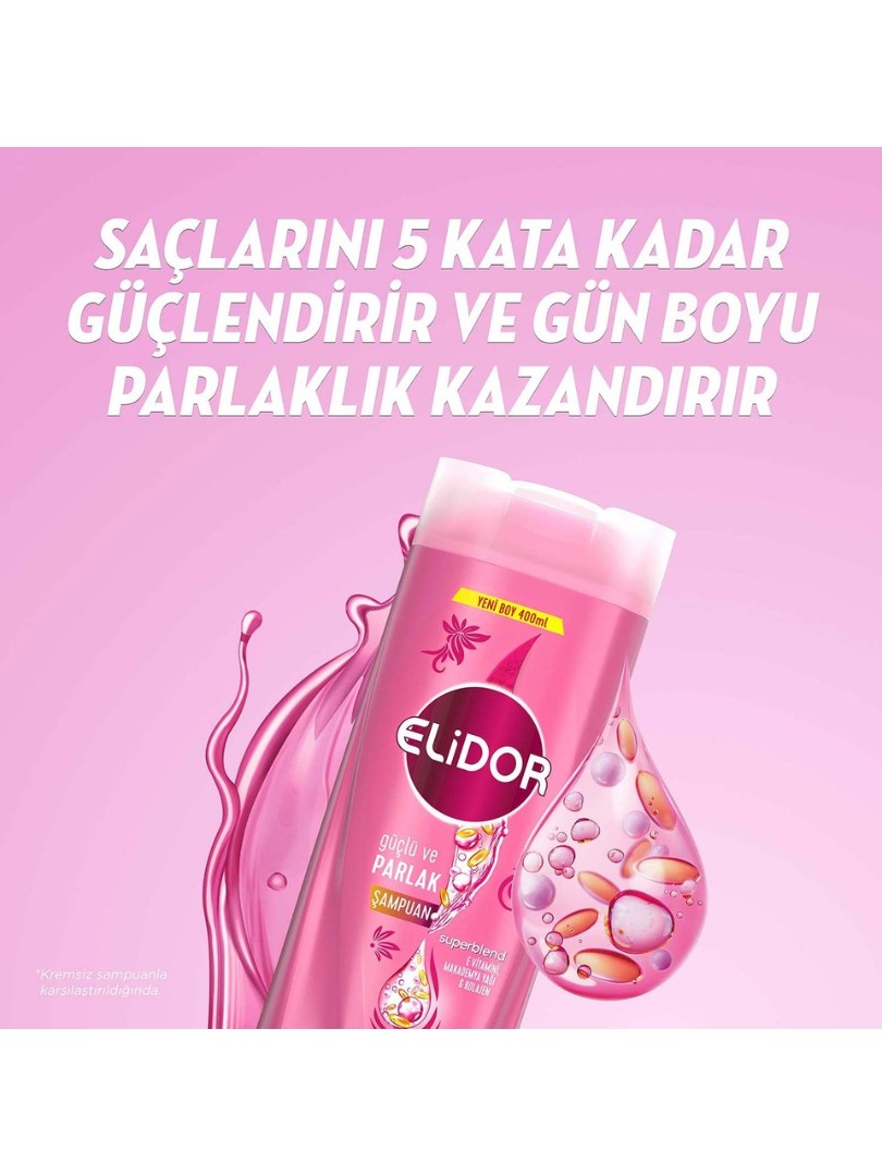 Elidor Superblend Saç Bakım Şampuanı Güçlü ve Parlak E Vitamini Makademya Yağı Kolajen 400 ml