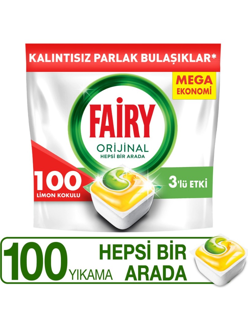 Fairy Hepsi Bir Arada 100 Yıkama Bulaşık Makinesi Deterjanı Tableti / Kapsülü Limon Kokulu