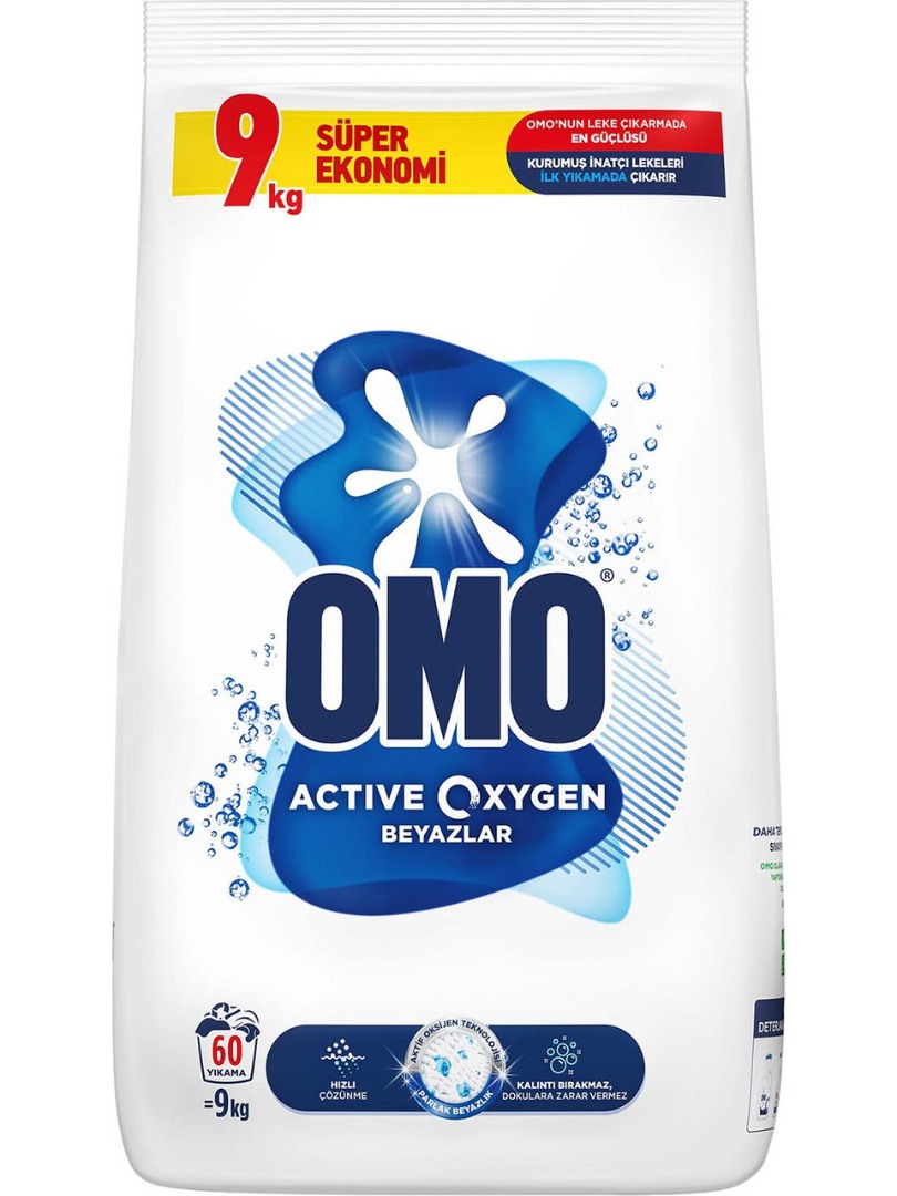 Omo Active Oxygen Beyazlar Toz Deterjanı 9 KG - Etkili Temizlik