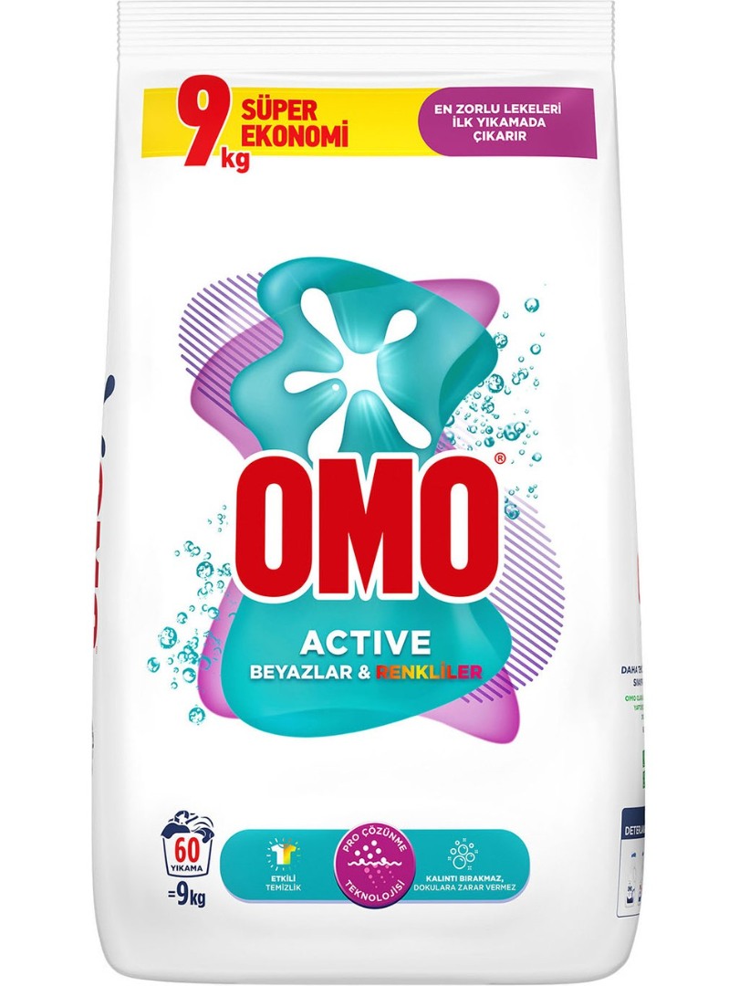 Omo Active Beyazlar & Renkliler Toz Deterjanı 9 KG