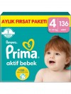 Prima Aktif Bebek, Bebek Bezi 4 Numara, 136 adet Prima Aktif Bebek, Bebek Bezi 4 Numara, 136 adet
