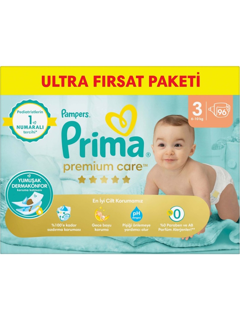 Prima Bebek Bezi Premium Care 3 Numara 96 Adet Ultra Fırsat