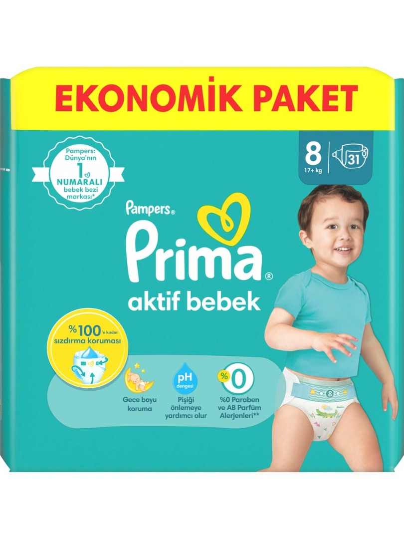 Prima Bebek Bezi Aktif Bebek 8 Beden 31 Adet Fırsat Paketi