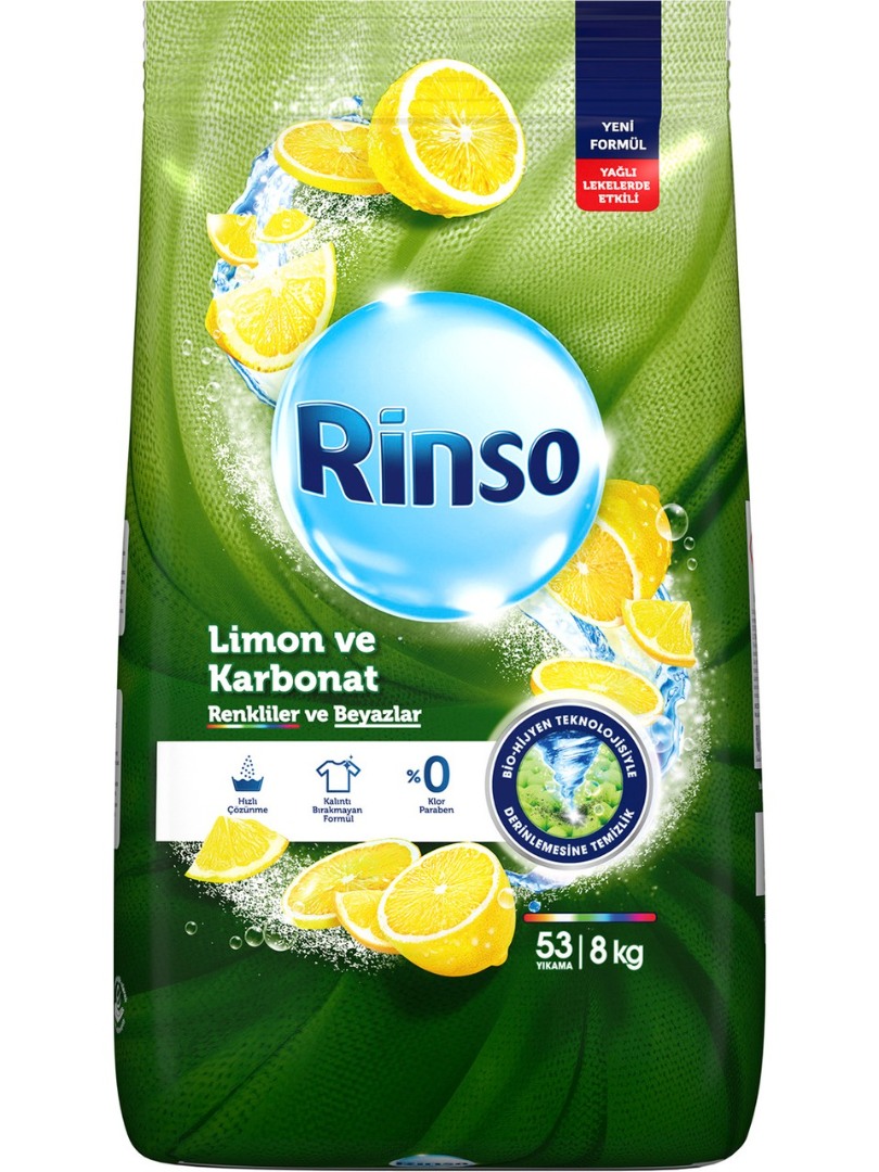 Rinso Toz Çamaşır Deterjanı Limon ve Karbonat Renkliler ve Beyazlar İçin 8 KG