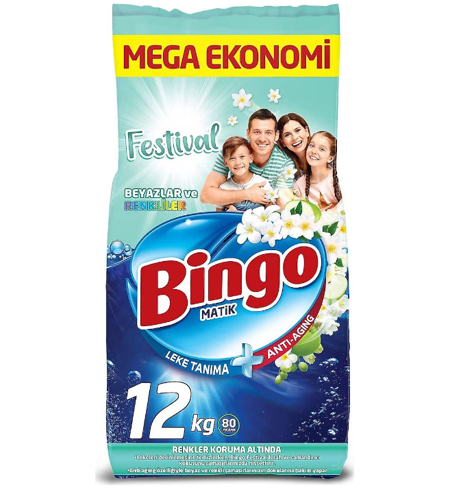 Bingo Matik Festival 12 kg Renkliler ve Beyazlar için Toz Deterjan