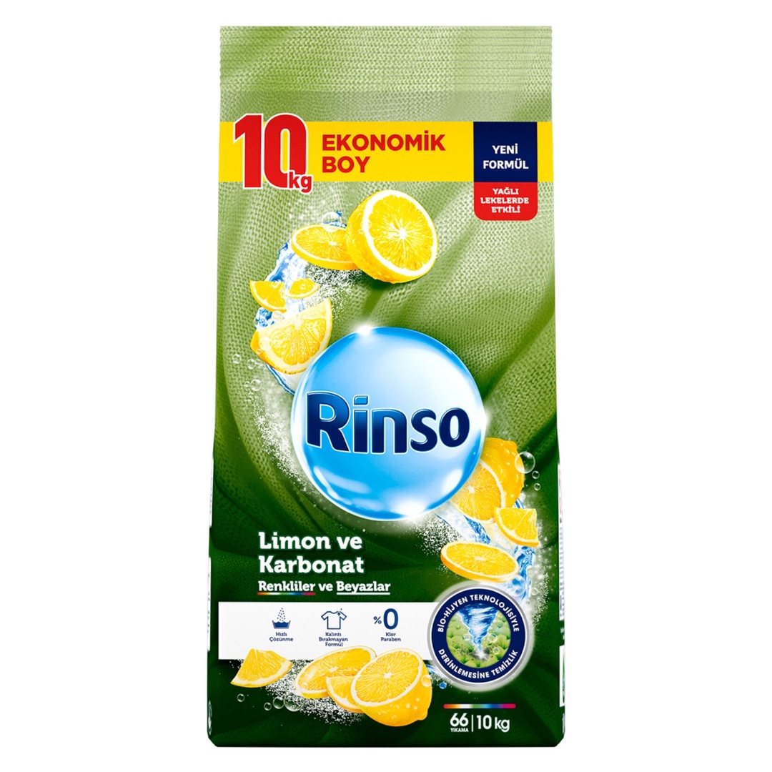 Rinso Toz Çamaşır Deterjanı Limon ve Karbonat Renkliler ve Beyazlar İçin Derinlemesine Temizlik 10 KG