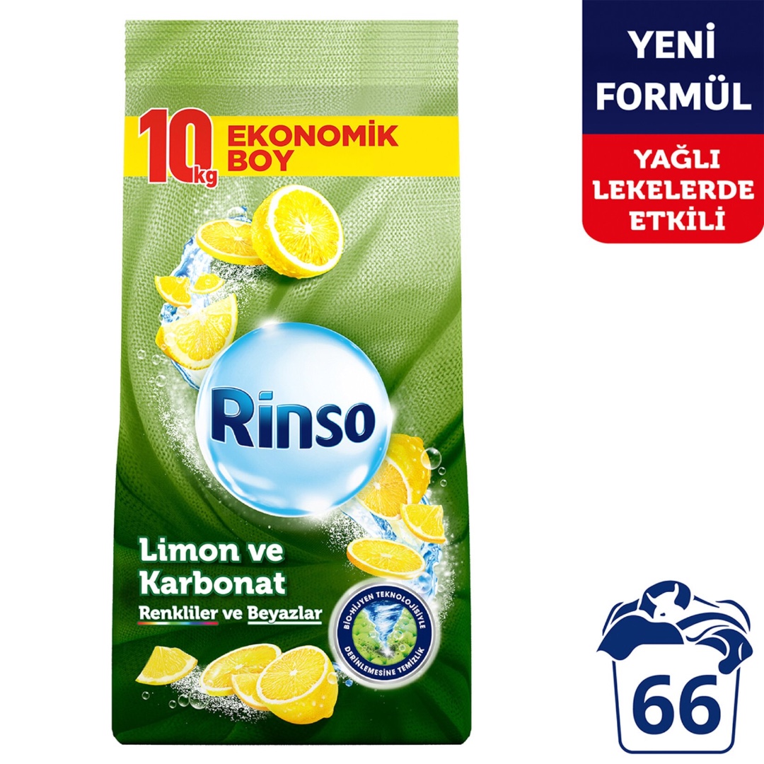 Rinso Toz Çamaşır Deterjanı Limon ve Karbonat Renkliler ve Beyazlar İçin Derinlemesine Temizlik 10 KG